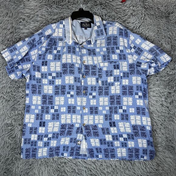 Nat Nast Adult Shirt XXL Blue White Button Up Geometric All Over Silk Blend Mens - Picture 1 of 8